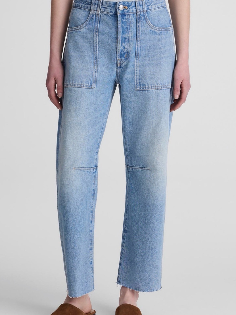 Madewell Darted Barrel Leg Crop Jeans Light Wash Raw Hem Size 29